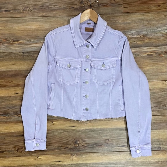 Judy Blue Lavender Denim Jacket Women’s Size Large Cropped Purple Jean JB7844 - Picture 4 of 13